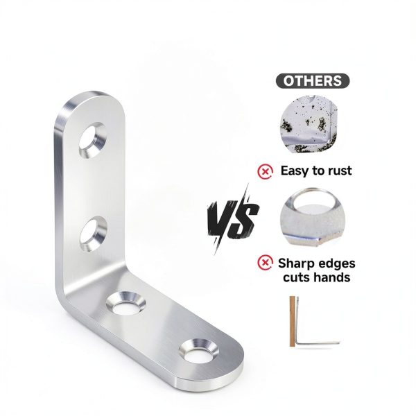 20PCS L Bracket Corner Brace Sets Stainless Steel for Wood Shelves-4