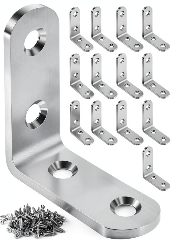 20PCS L Bracket Corner Brace Sets Stainless Steel for Wood Shelves-0