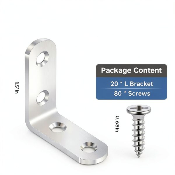 20PCS L Bracket Corner Brace Sets Stainless Steel for Wood Shelves-1